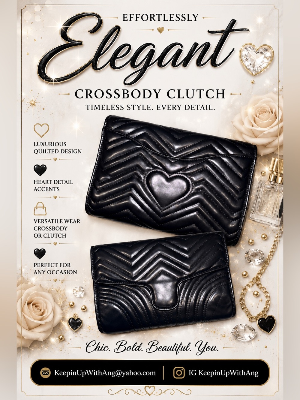 Black Fashion Quilted Heart Crossbody